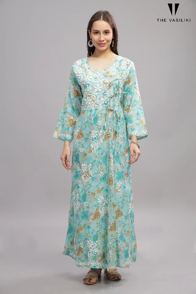 white christmas dresses Pink Floral Print Anarkali Kurta and Trouser with Dupatta Set XL / Pink / Pure Cotton main image 0