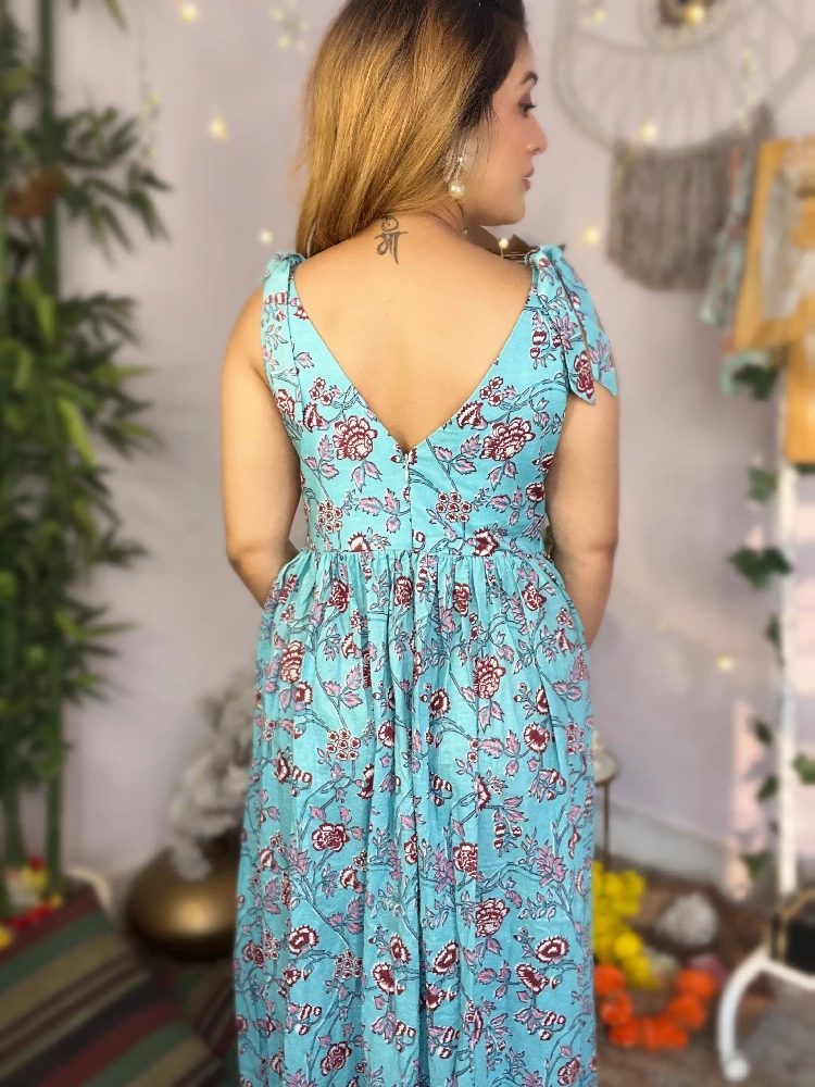 Flowy Flower Baby Blue Knot Dress - Image 2