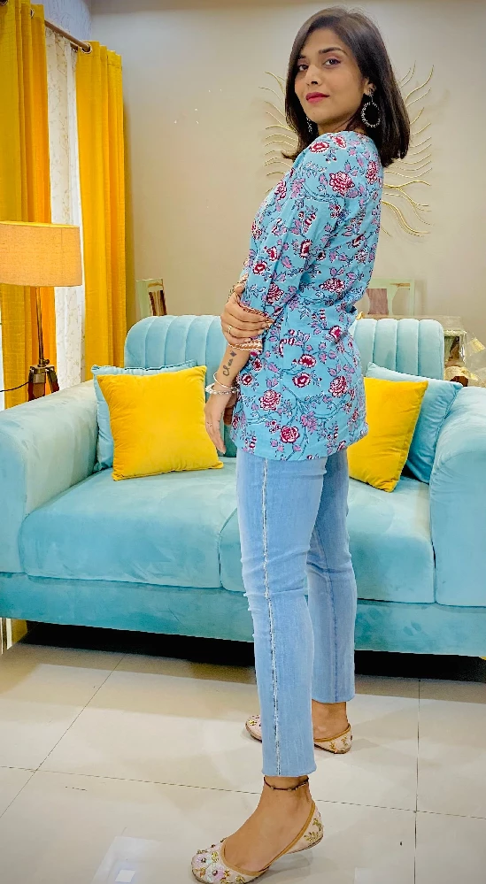 Flowy Flower Baby Blue Top - Image 3