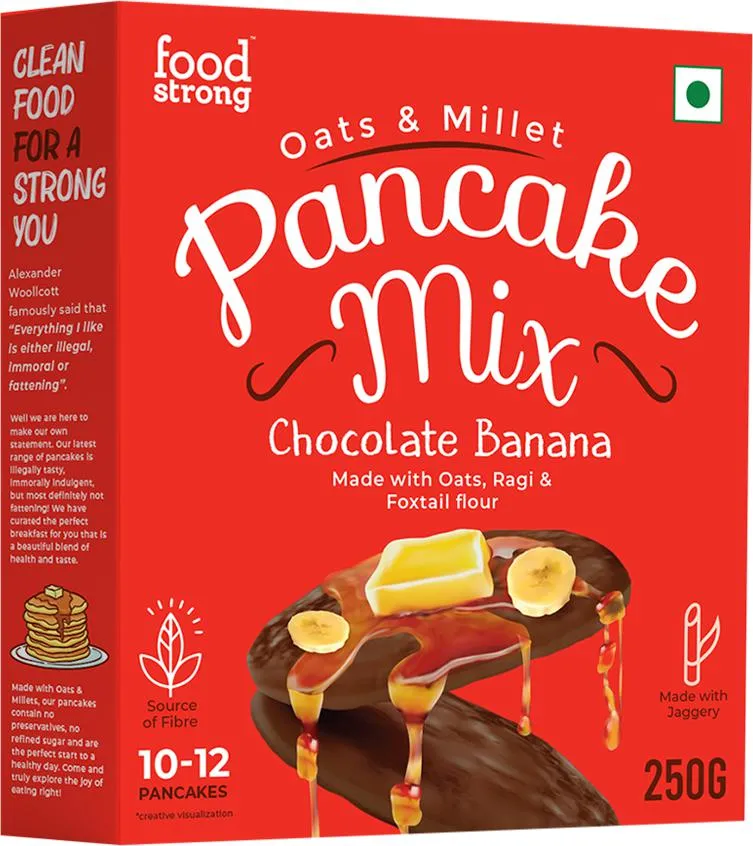 Foodstrong Oats & Millet Pancake Mix - Chocolate Banana, Made With Jaggery, Rich In Fibre Foodstrong Oats & Millet Pancake Mix - Chocolate Banana, Made With Jaggery, Rich In Fibre--250 g