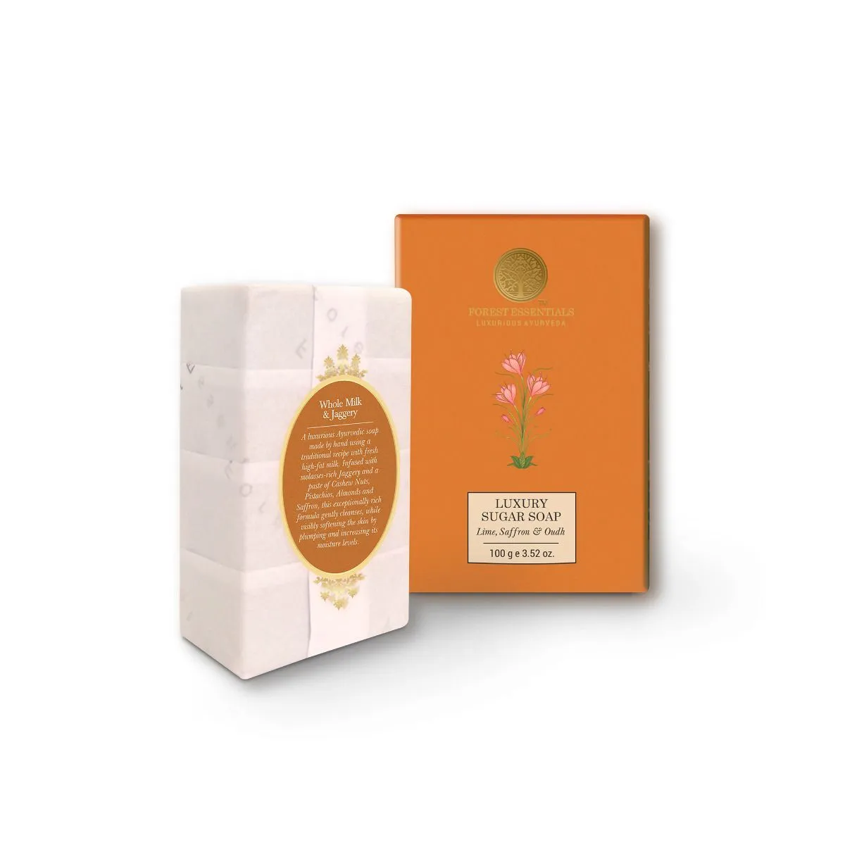 Forest Essentials Luxury Sugar Soap Lime Saffron & Oudh - Image 2