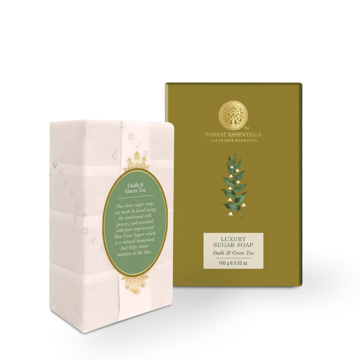Forest Essentials Luxury Sugar Soap Oudh & Green Tea - Image 2