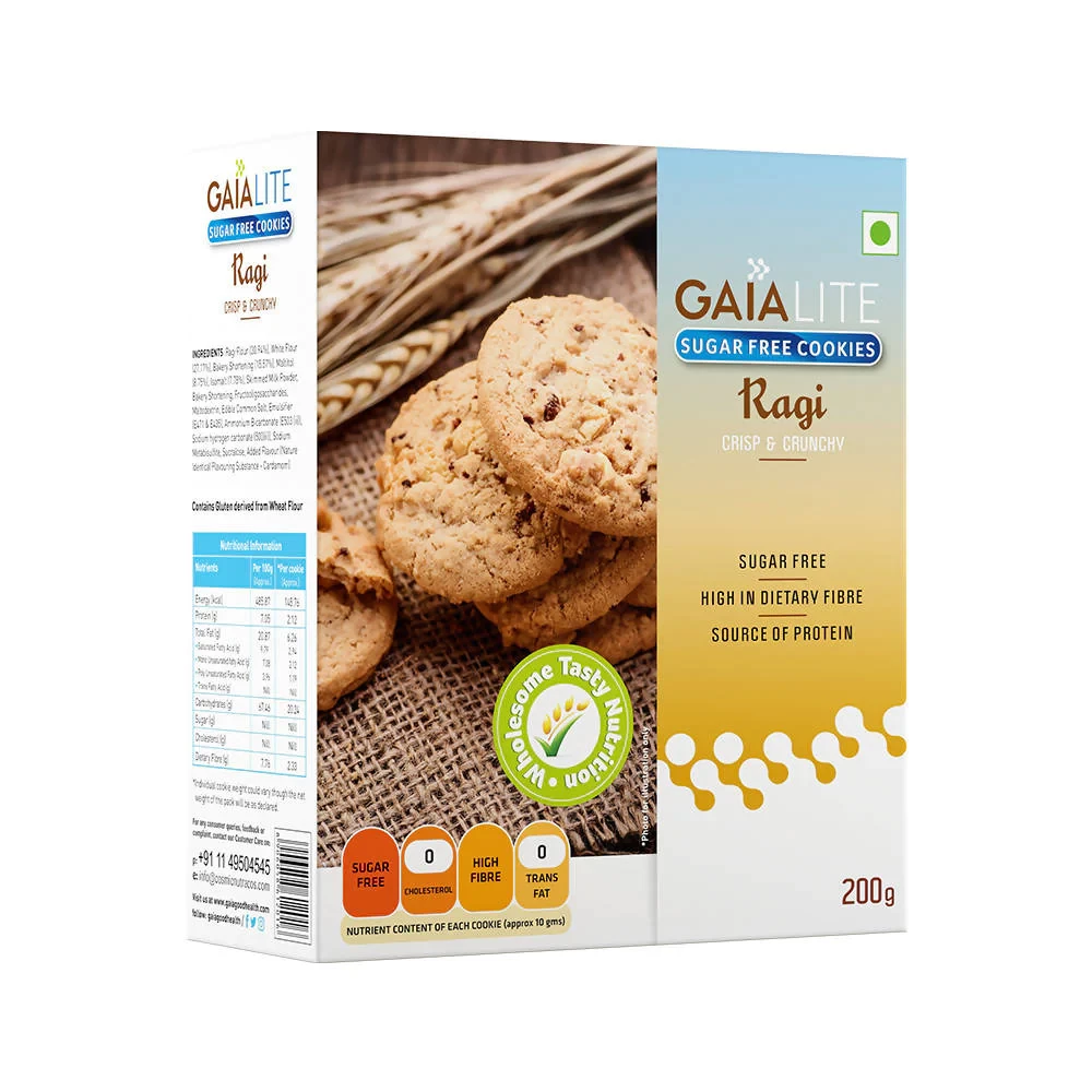 Gaia Lite Sugar Free Ragi Cookies Gaia Lite Sugar Free Ragi Cookies-Pack Size-200 g