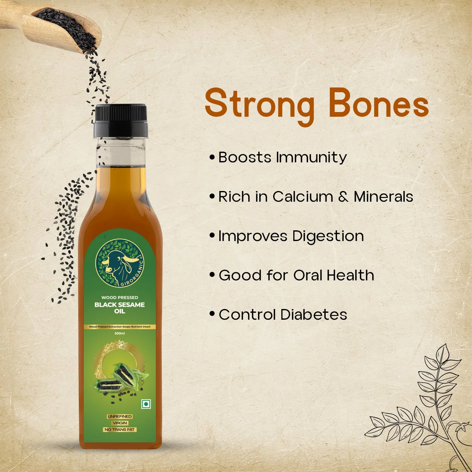 Gir Organic Wood Press Black Sesame Oil - Image 2