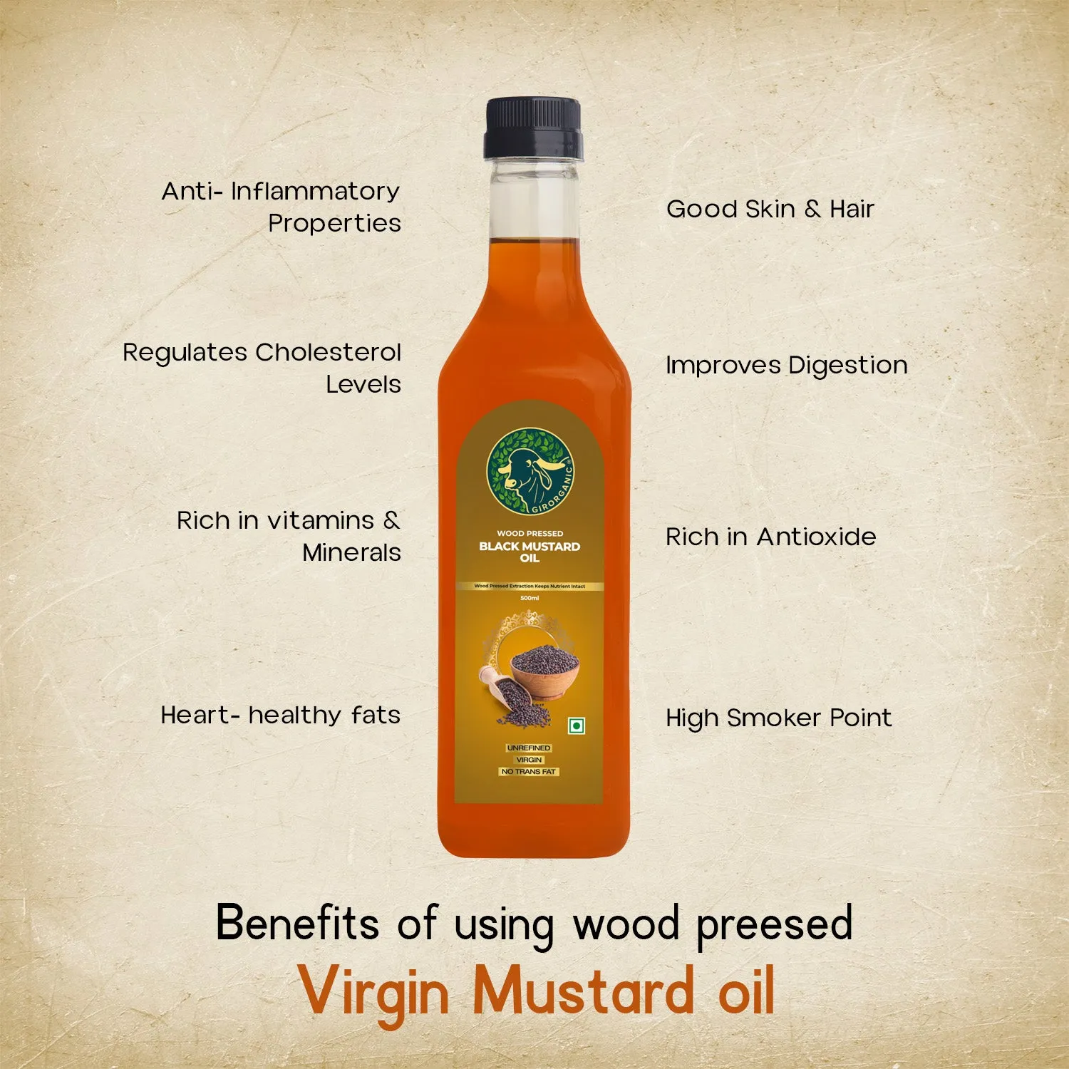 Gir Organic Wood Pressed Virgin Black Mustard Oil - Image 3