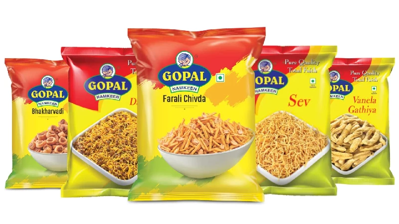 Gopal Namkeen Combo of Bhakharvadi, Dal Moth, Farali Chivda, Sev and Vanela Gathiya Gopal Namkeen Combo of Bhakharvadi, Dal Moth, Farali Chivda, Sev and Vanela Gathiya-Pack Size-Combo of 5