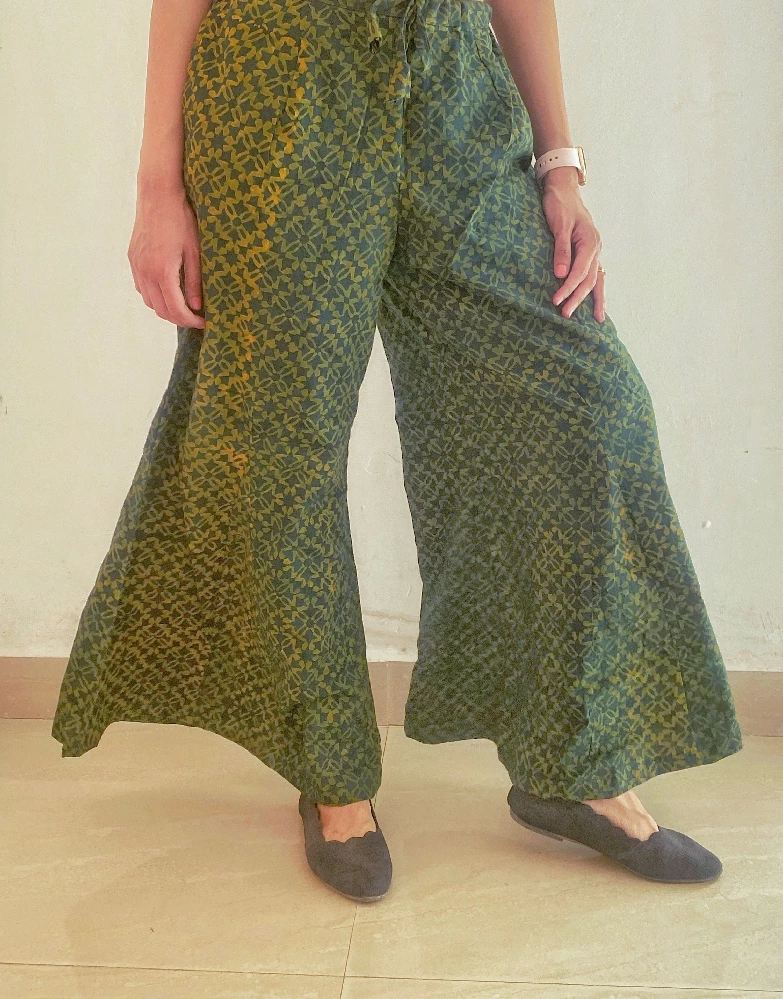 Green Ajrakh Hand-Block Printed Cotton Handloom Culottes - Image 2