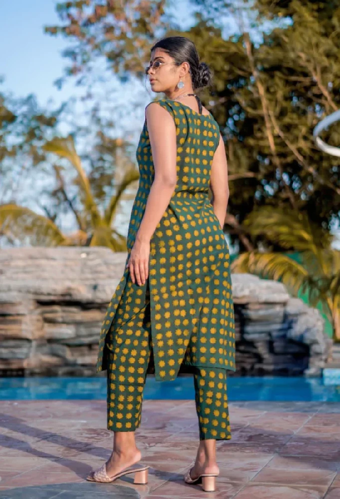 Green Cigarette Pants with Ajrakh Hand-Block Print - Image 4
