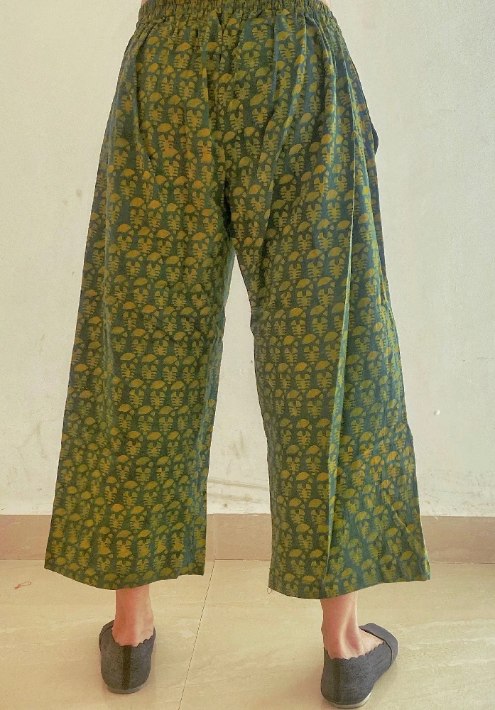 Green Cotton Culottes with Ajrakh Hand-Block Prints - Image 3