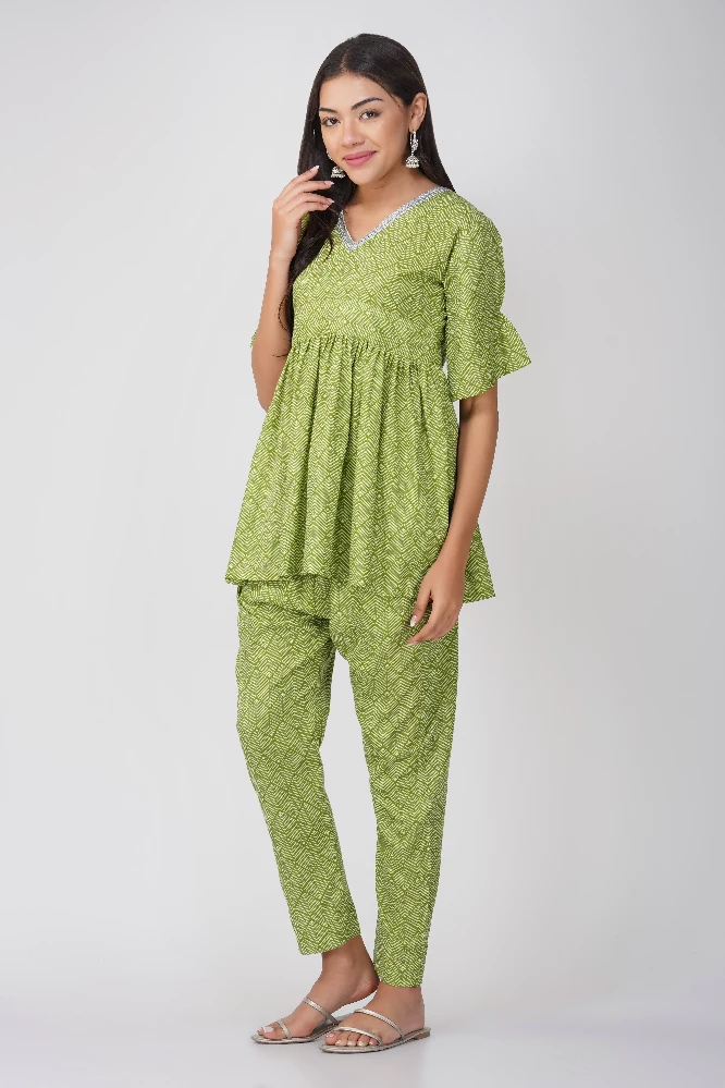 Green Printed Cotton Co-ord Set - Image 2