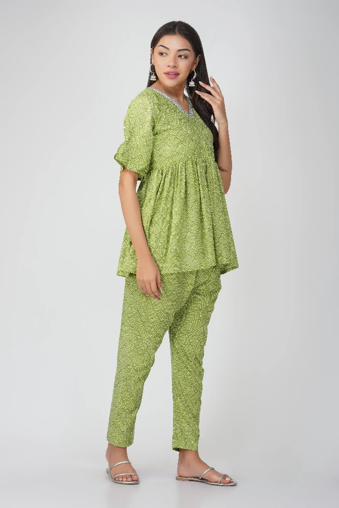 Green Printed Cotton Co-ord Set - Image 3