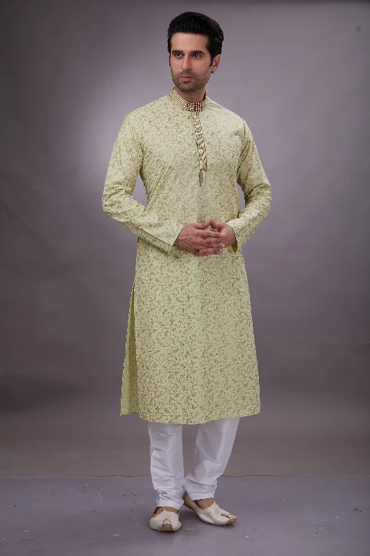 Green Printed Cotton Kurta Set