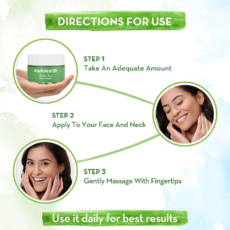 Green Tea Night Cream With Green Tea & Collagen For Open Pores - Image 5