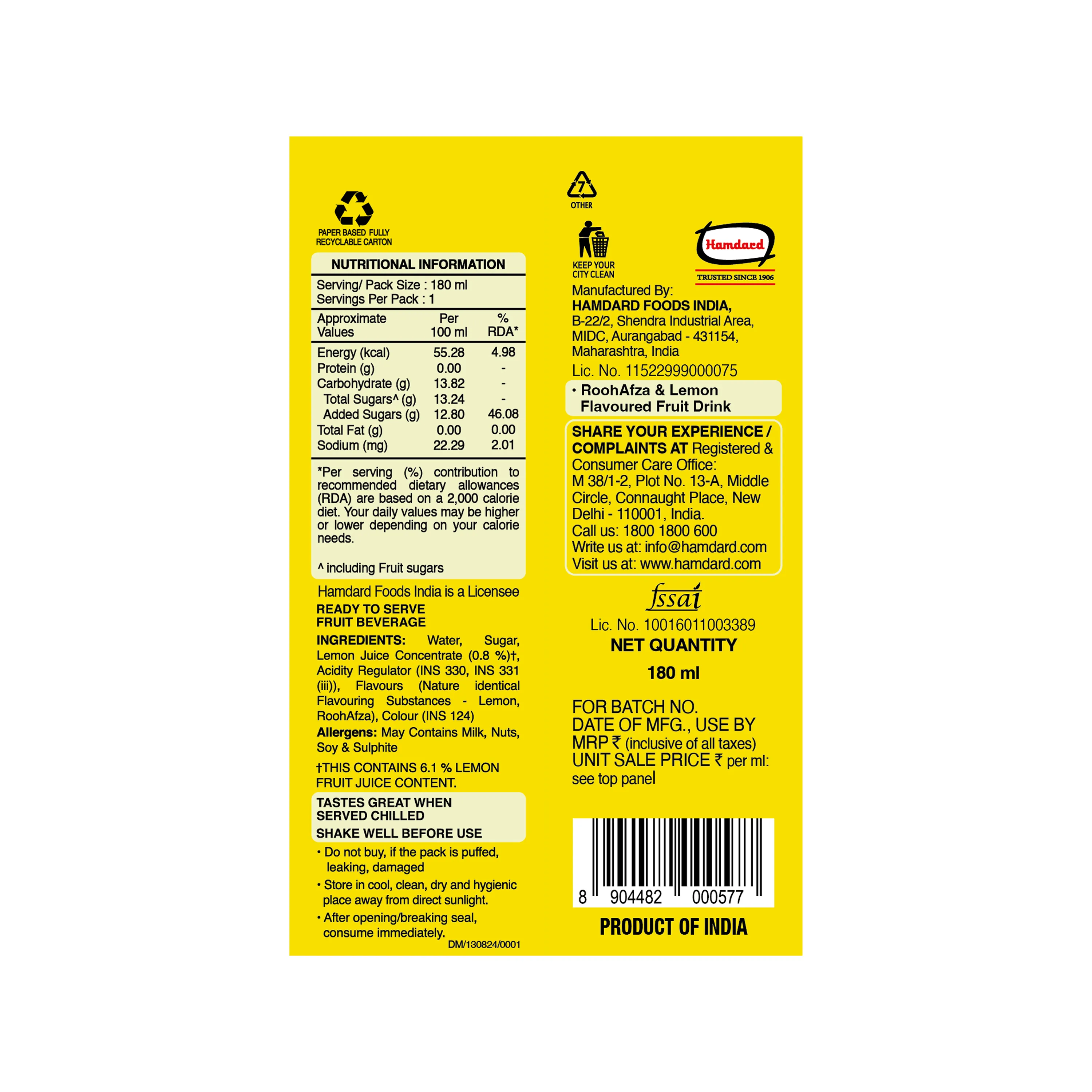 Hamdard Rooh Afza Fusion Lemon - Image 2