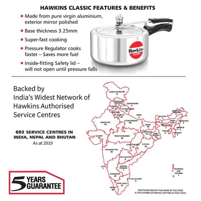 Hawkins Classic Aluminium Inner Lid Pressure Cooker - With Handle, Silver, CL35 - Image 4