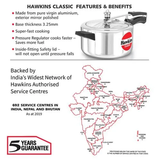 Hawkins Classic Aluminium Inner Lid Pressure Cooker - With Handle, Silver, CL40 - Image 4