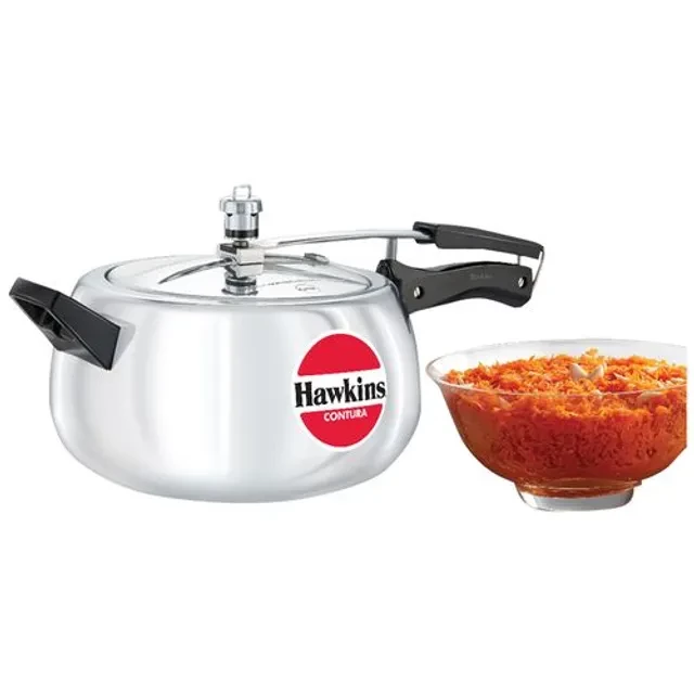Hawkins Contura Aluminium Inner Lid Pressure Cooker - Bakelite Handle, Silver, HC50 Hawkins Contura Aluminium Inner Lid Pressure Cooker - Bakelite Handle, Silver, HC50--5 l