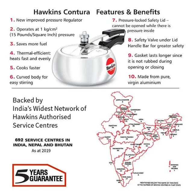 Hawkins Contura Aluminium Inner Lid Pressure Cooker - With Handle, Silver, HC20 - Image 4