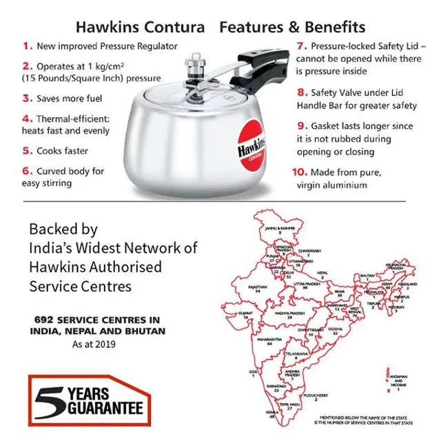 Hawkins Contura Aluminium Inner Lid Pressure Cooker - With Handle, Silver, HC30 - Image 4