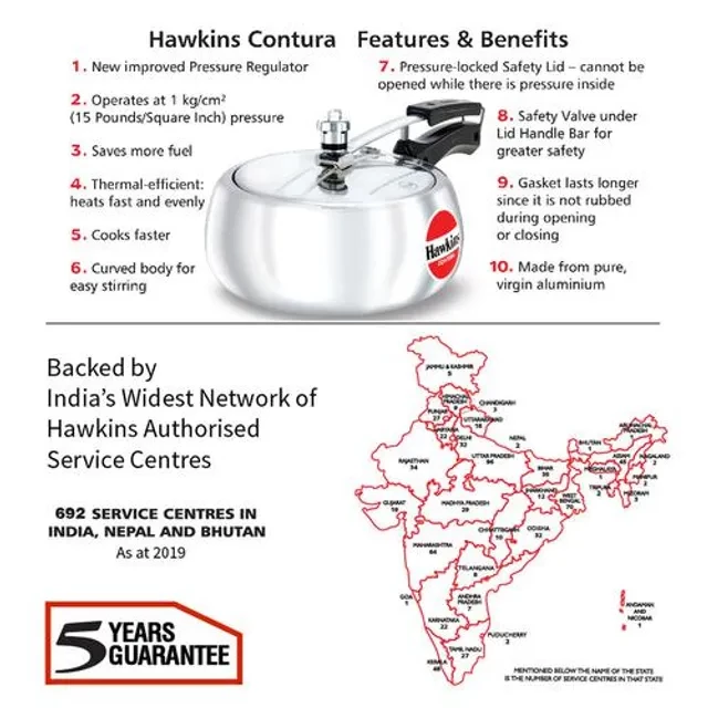 Hawkins Contura Aluminium Inner Lid Pressure Cooker - With Handle, Silver, HC35 - Image 4