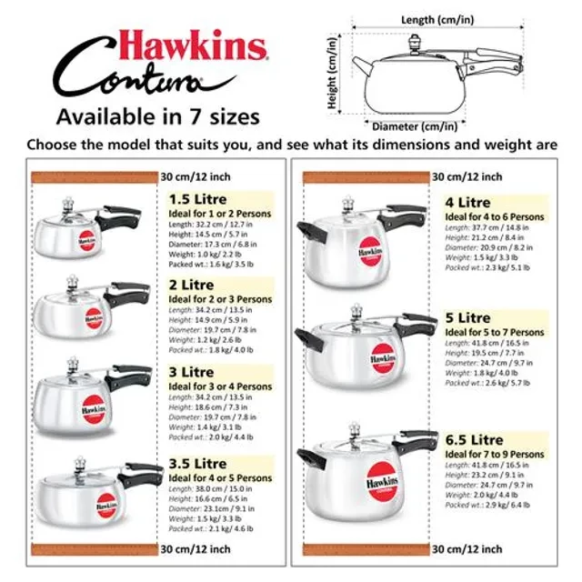 Hawkins Contura Aluminium Inner Lid Pressure Cooker - With Handle, Silver, HC35 - Image 7