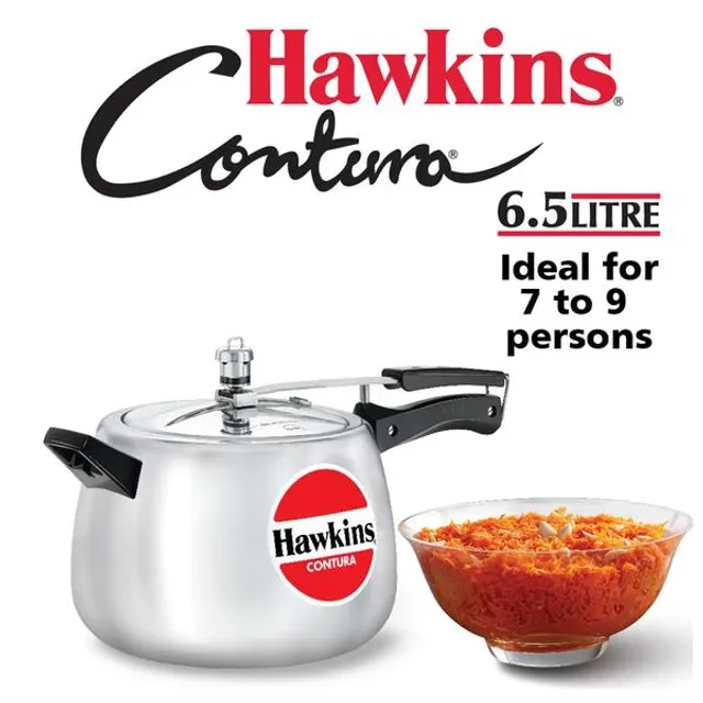 Hawkins Contura Aluminium Inner Lid Pressure Cooker - With Handle, Silver, HC65 - Image 2
