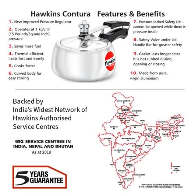 Hawkins Contura Aluminium Pressure Inner Lid Pressure Cooker - Bakelite Handle, Silver, HC15 - Image 5