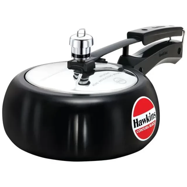 Hawkins Contura Hard Anodised Black Inner Lid Pressure Cooker - With Handle, CB20 Hawkins Contura Hard Anodised Black Inner Lid Pressure Cooker - With Handle, CB20--2 l