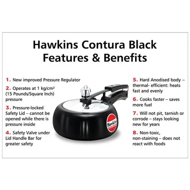 Hawkins Contura Hard Anodised Black Inner Lid Pressure Cooker - With Handle, CB20 - Image 5