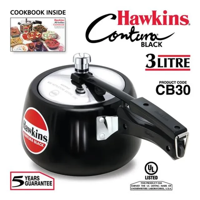Hawkins Contura Hard Anodised Black Inner Lid Pressure Cooker - With Handle, CB30 - Image 3