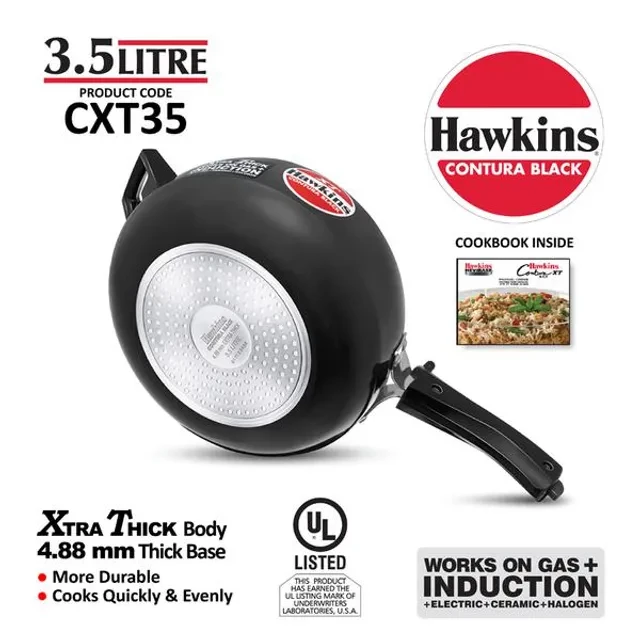Hawkins Contura Hard Anodised Black Inner Lid Pressure Cooker - Xtra Thick & Induction Base, CXT35 - Image 3