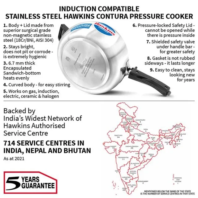 Hawkins Contura Stainless Steel Inner Lid Pressure Cooker - Induction Base, Silver, SSC35 - Image 3
