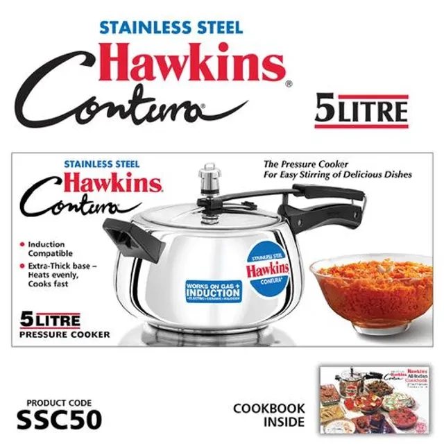 Hawkins Contura Stainless Steel Inner Lid Pressure Cooker - Induction Base,Silver,SSC50 - Image 3