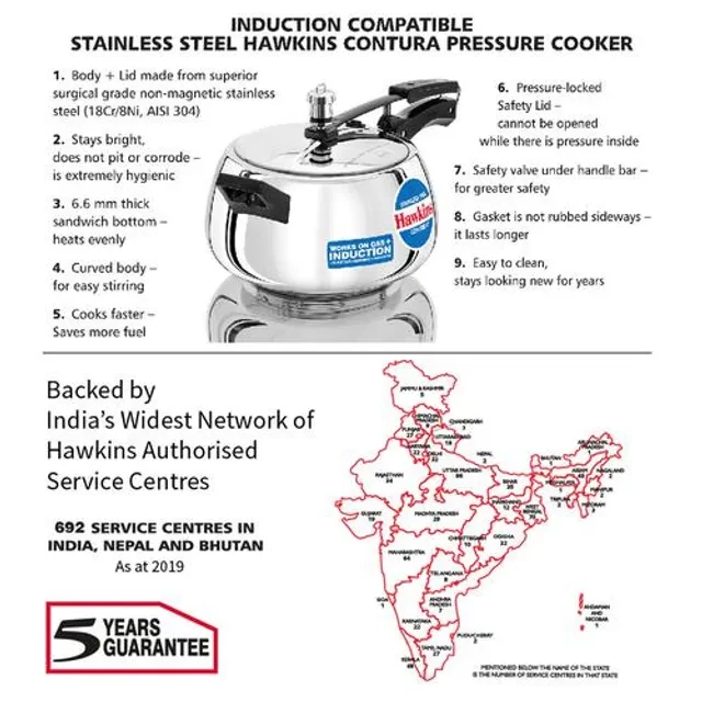 Hawkins Contura Stainless Steel Inner Lid Pressure Cooker - Induction Base,Silver,SSC50 - Image 4