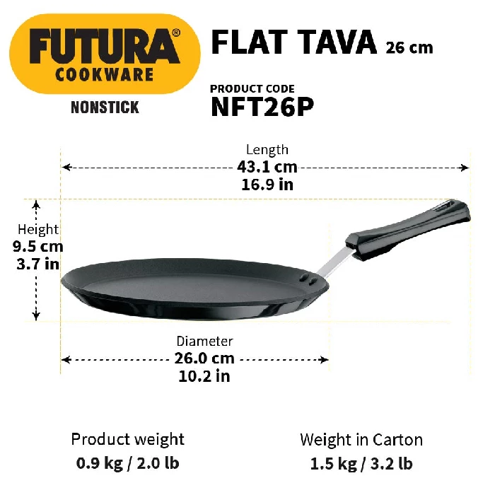 Hawkins Futura 26 cm Flat Tava, Non Stick Tawa with Plastic Handle, Tawa with Rim, Pancake Pan, Flat Pan, Black (NFT26P) - Image 3