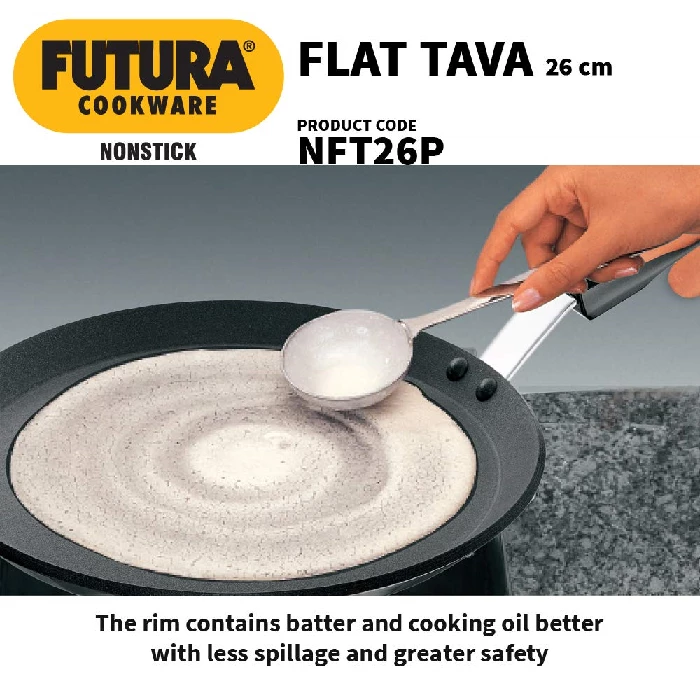 Hawkins Futura 26 cm Flat Tava, Non Stick Tawa with Plastic Handle, Tawa with Rim, Pancake Pan, Flat Pan, Black (NFT26P) - Image 4