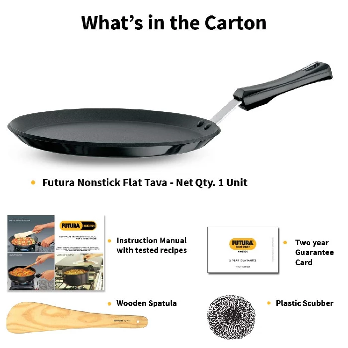 Hawkins Futura 26 cm Flat Tava, Non Stick Tawa with Plastic Handle, Tawa with Rim, Pancake Pan, Flat Pan, Black (NFT26P) - Image 6