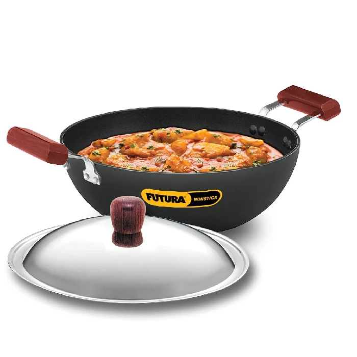 Hawkins Futura 3.5 Litre Deep Kadhai, Non Stick Kadai with Stainless Steel Lid, Flat Bottom Induction Kadhai, Black (INK35S) Hawkins Futura 3.5 Litre Deep Kadhai, Non Stick Kadai with Stainless Steel Lid, Flat Bottom Induction Kadhai, Black (INK35S)-Size-3.5 l