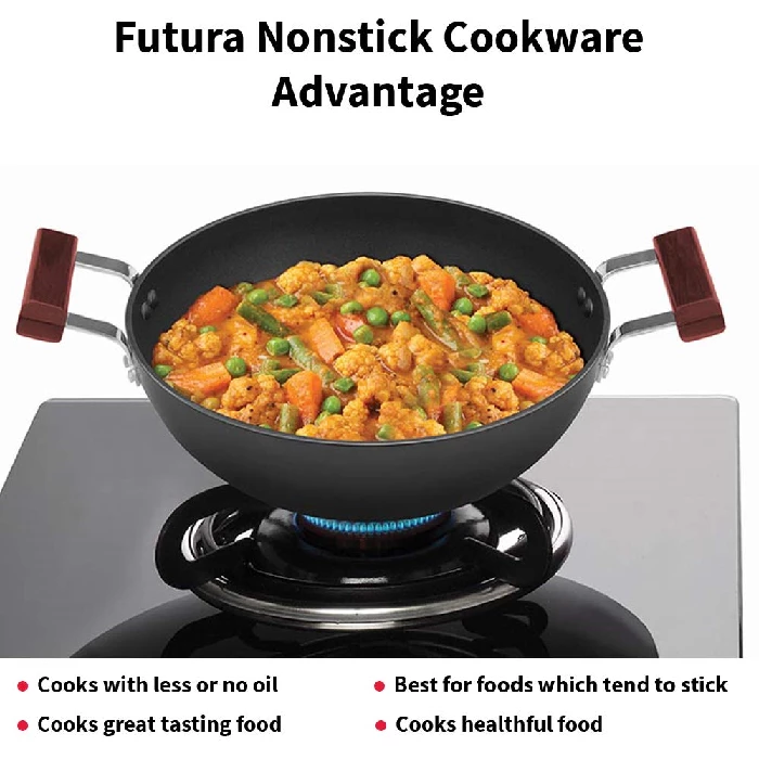 Hawkins Futura 3.5 Litre Deep Kadhai, Non Stick Kadai with Stainless Steel Lid, Flat Bottom Induction Kadhai, Black (INK35S) - Image 4