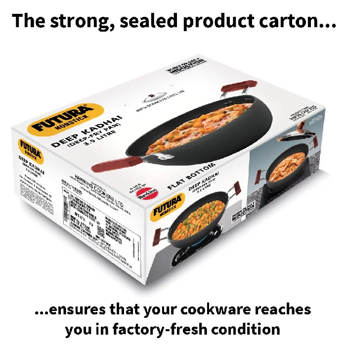 Hawkins Futura 3.5 Litre Deep Kadhai, Non Stick Kadai with Stainless Steel Lid, Flat Bottom Induction Kadhai, Black (INK35S) - Image 5