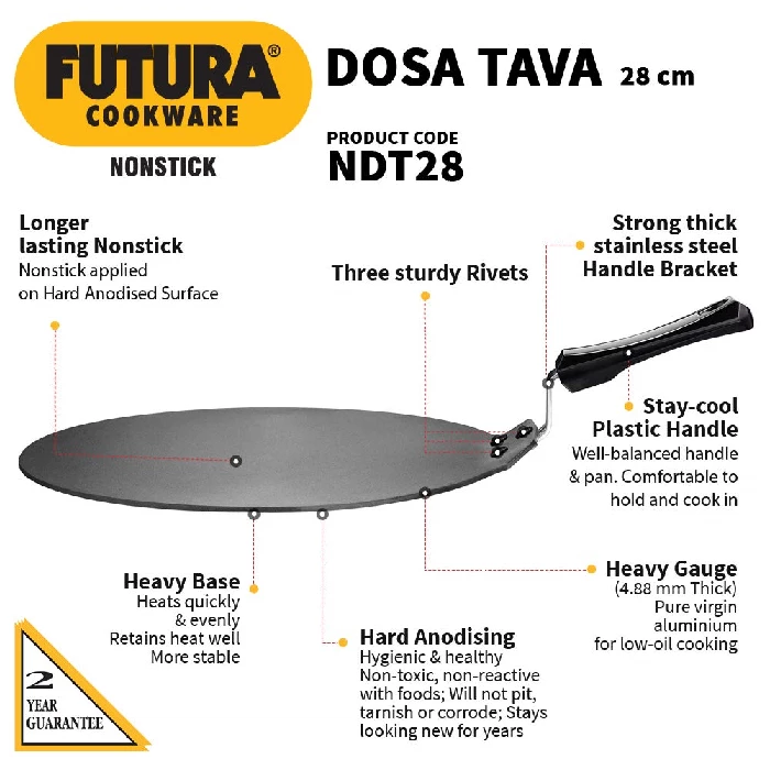 Hawkins Futura Dosa Tava, Non Stick Dosa Tawa, Small Dosa Tawa (NDT28) (Black) - Image 2