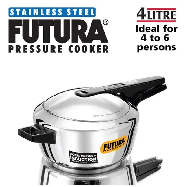 Hawkins Futura Stainless Steel Inner Lid Pressure Cooker - Induction Base Silver, FSS40 - Image 2