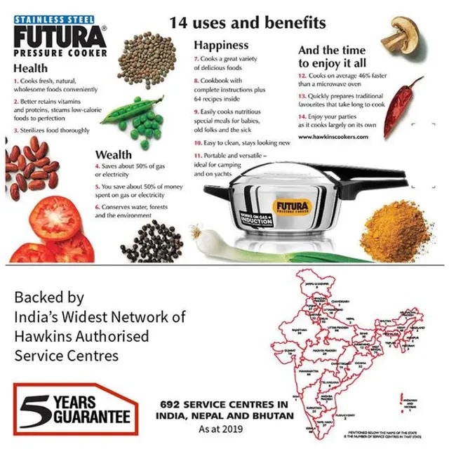 Hawkins Futura Stainless Steel Inner Lid Pressure Cooker - Induction Base Silver, FSS40 - Image 4
