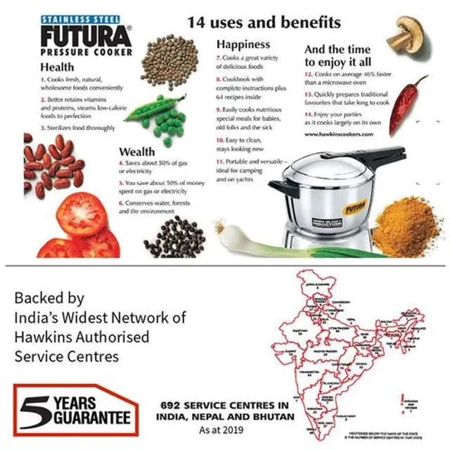 Hawkins Futura Stainless Steel Inner Lid Pressure Cooker - Induction Base Silver, FSS55 - Image 4