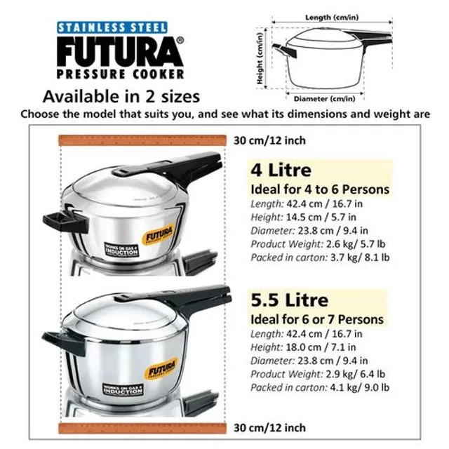 Hawkins Futura Stainless Steel Inner Lid Pressure Cooker - Induction Base Silver, FSS55 - Image 7