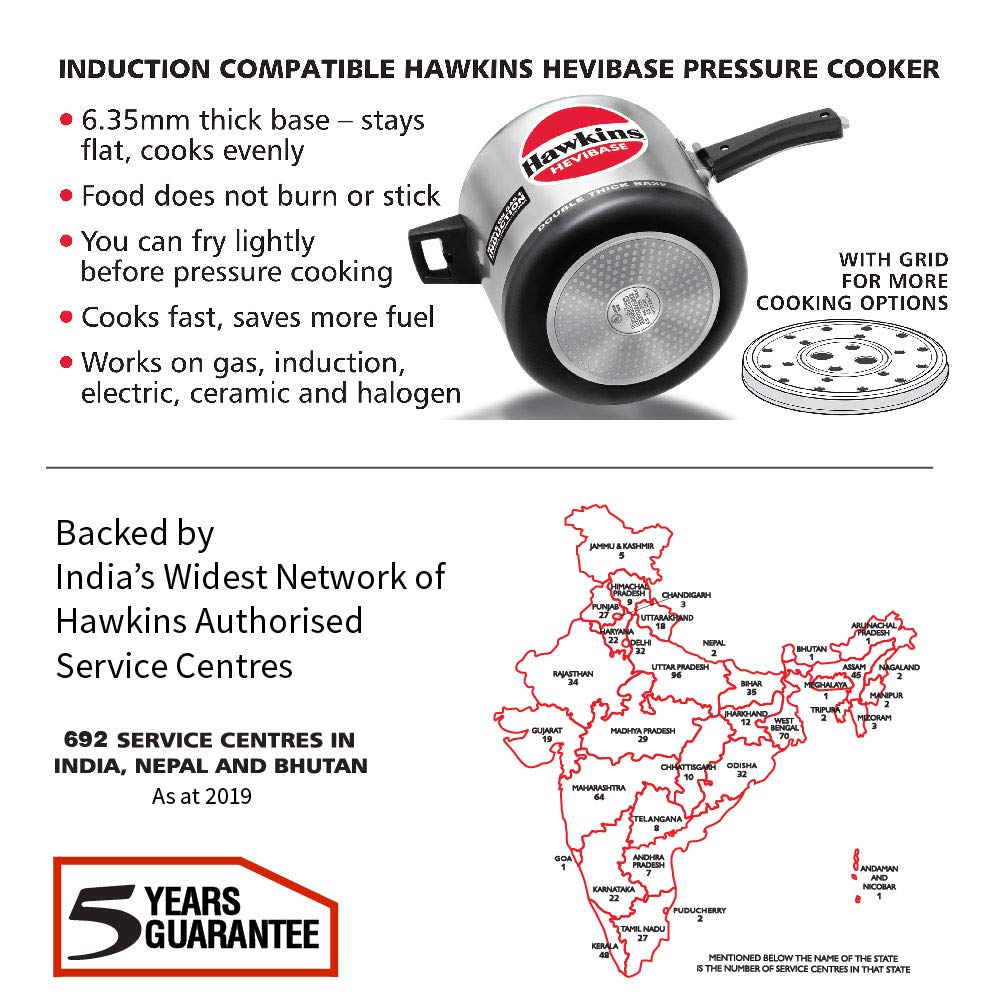 Hawkins Hevibase Aluminium Inner Lid Pressure Cooker - Induction Base, Silver, IH65 - Image 3