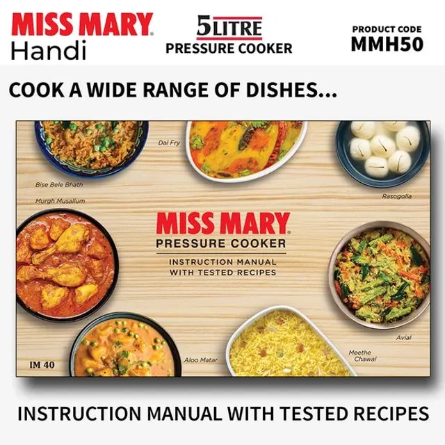Hawkins Miss Mary Aluminium Inner Lid Handi Pressure Cooker - With Handle, Silver, MMH50 - Image 6