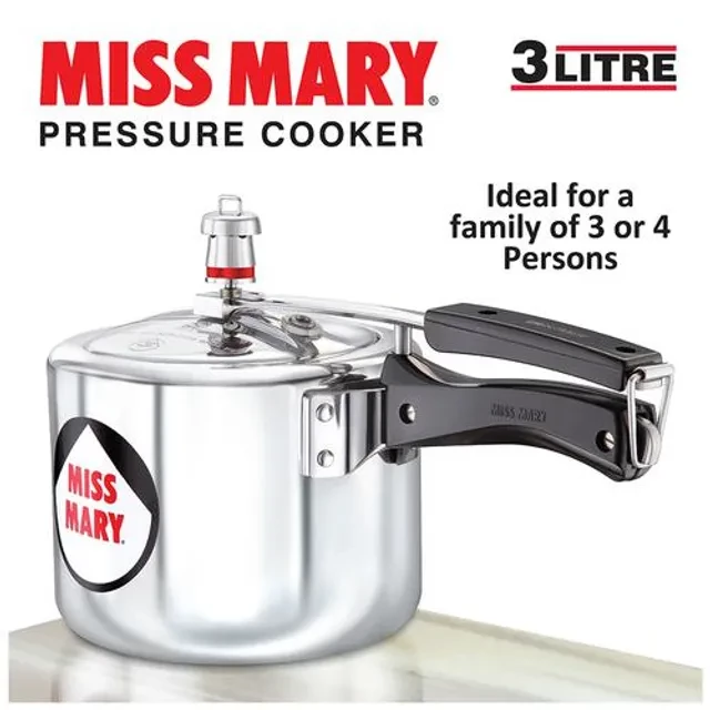 Hawkins Miss Mary Aluminium Inner Lid Pressure Cooker - With Handle, Silver, MM30 - Image 2