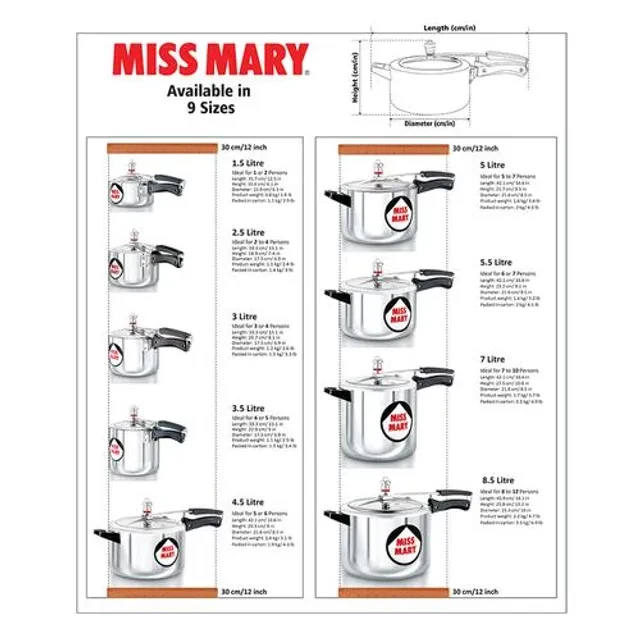 Hawkins Miss Mary Aluminium Inner Lid Pressure Cooker - With Handle, Silver, MM30 - Image 3