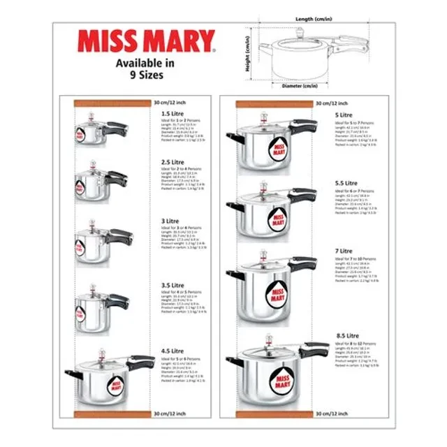 Hawkins Miss Mary Aluminium Inner Lid Pressure Cooker - With Handle, Silver, MM35 - Image 5